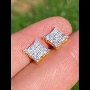 NEW 14k Gold Plated Iced HipHop Square Kite Earrings MOISSANITE